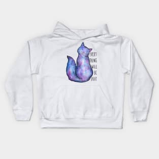 Everything Will Be Ok Blue Galaxy Cat Kids Hoodie